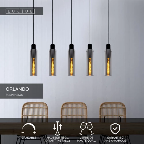 Lucide ORLANDO - Suspension - 5xE27 - Fumé - USP